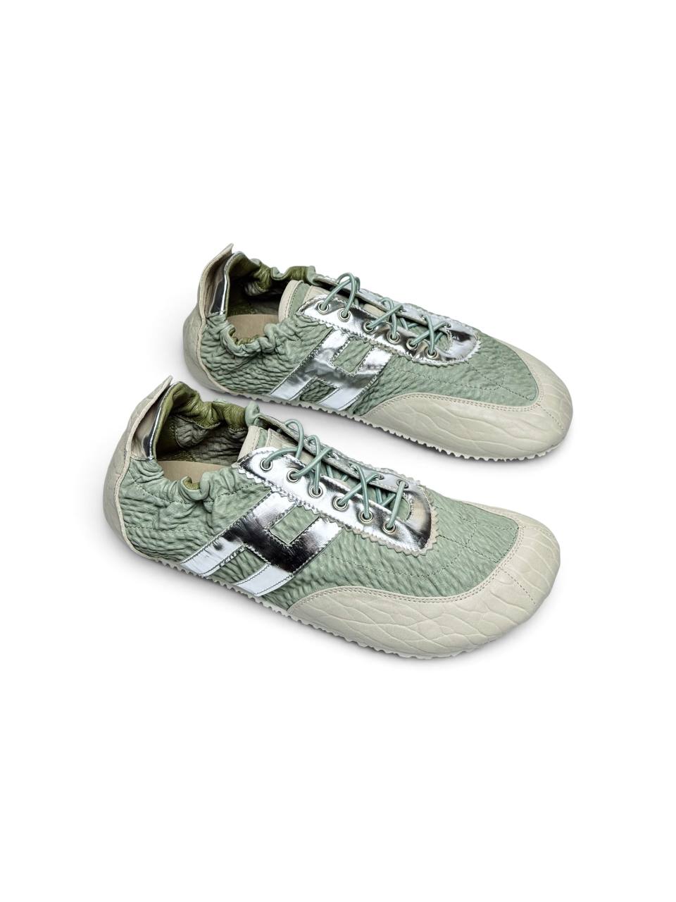 Anatomical Sneakers Reykjavik in sage green leather with silver details