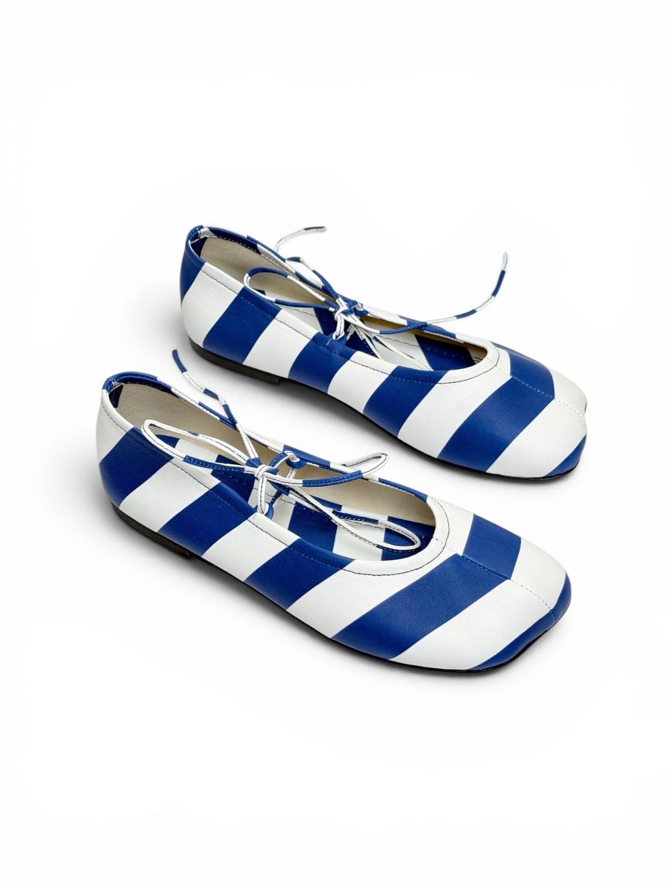 Ballet Flats Riviera top view in blue and white striped Italian leather