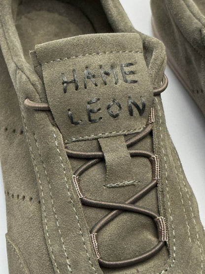 Premium Italian suede texture close up sneakers