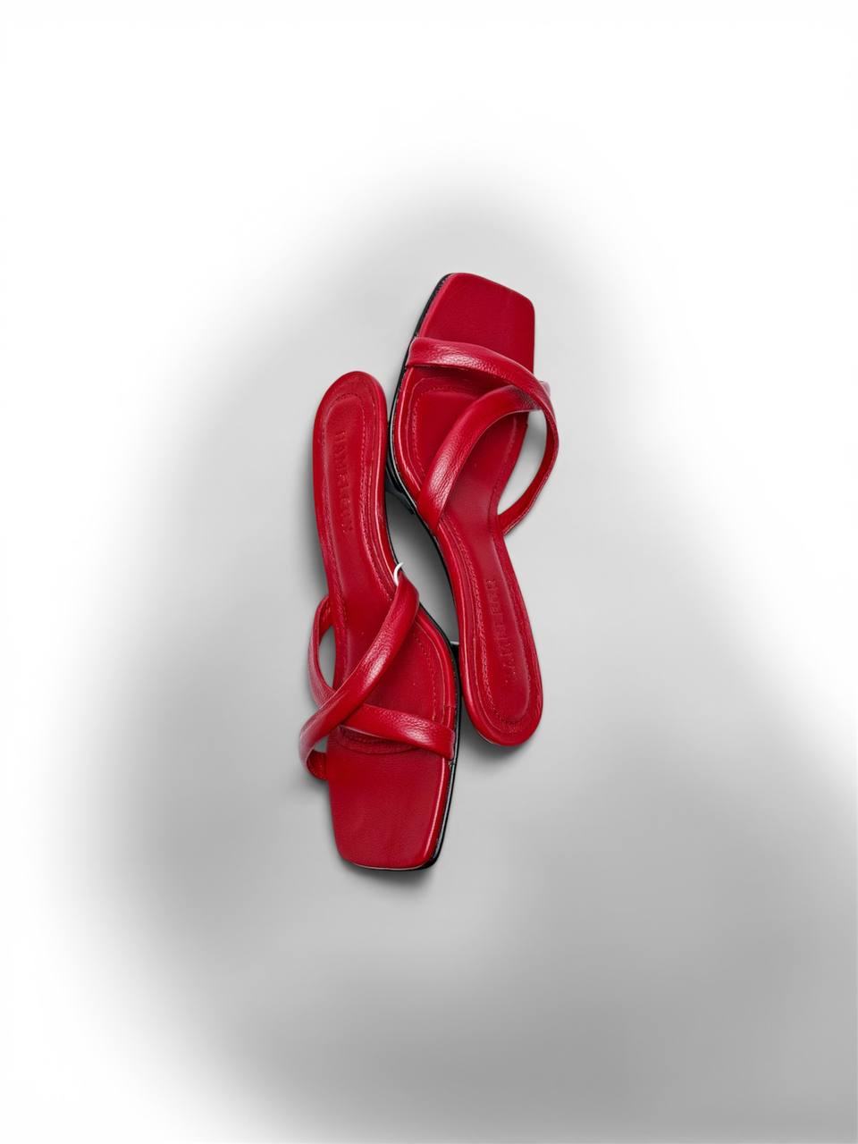 Selena Rouge elegant red leather heeled mules for evening
