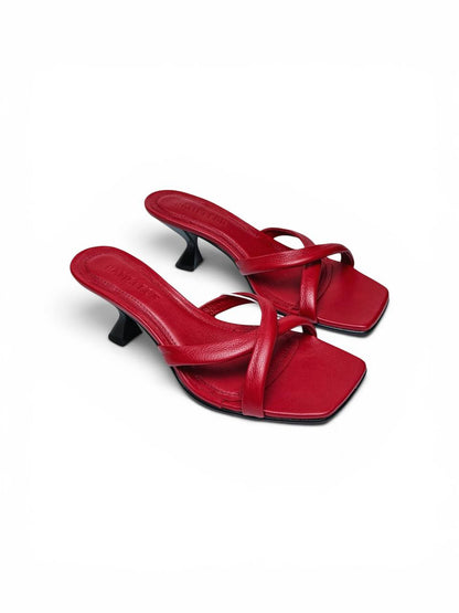 Selena Rouge handmade red leather heeled mules HAMELEON