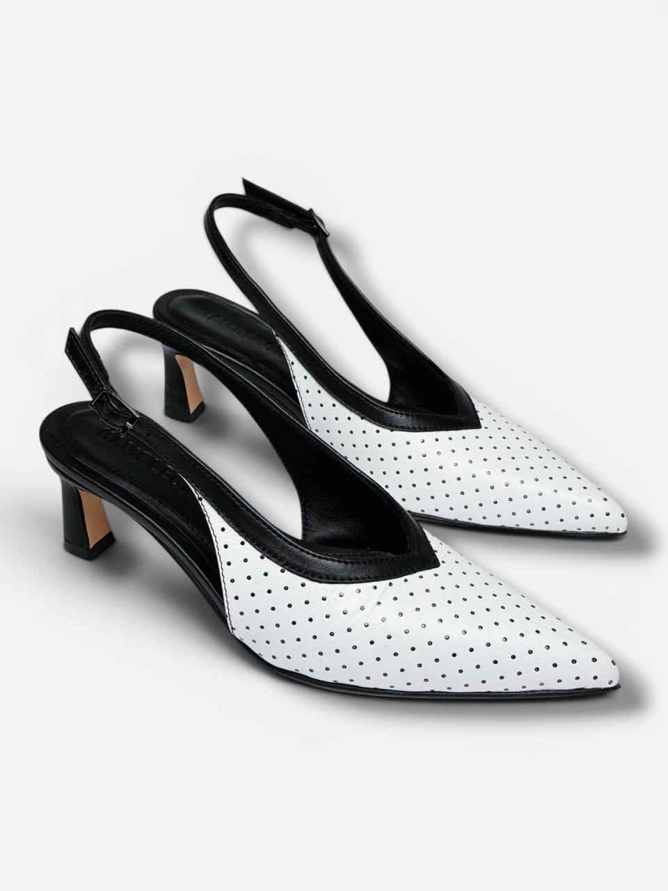 Leather slingback heels pointed toe front view HameleonShoes
