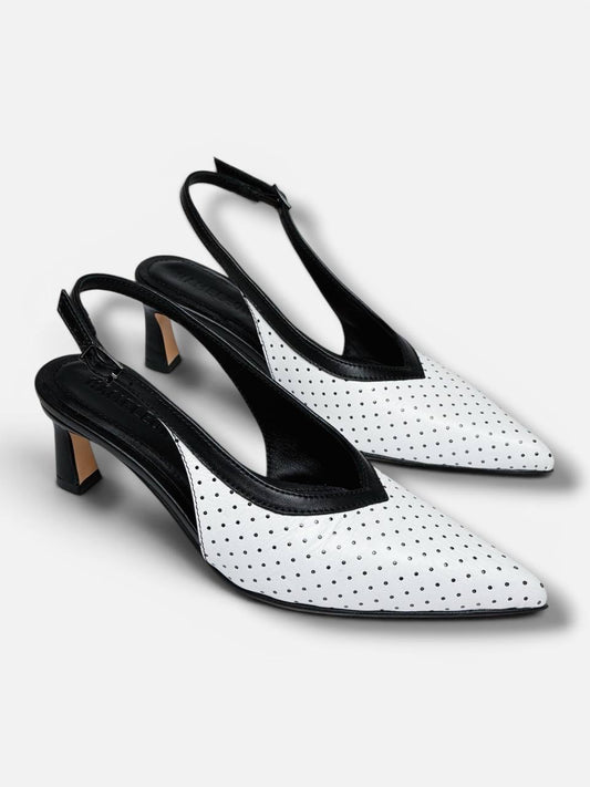 Leather slingback heels pointed toe front view HameleonShoes