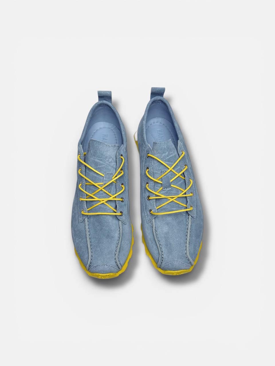 Leather sneakers top view lacing detail