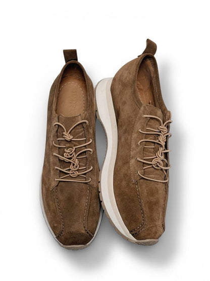 Leather sneakers top view lacing detail