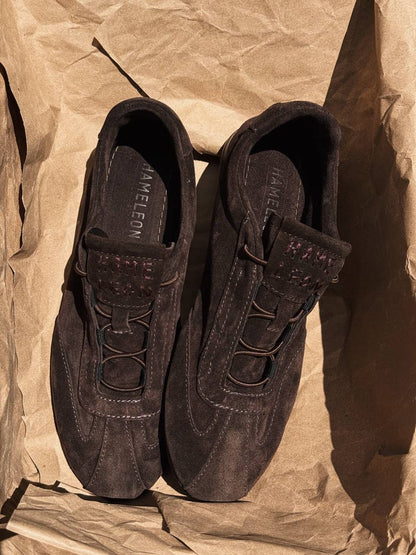 Brown suede sneakers Flow Umber viewed from above