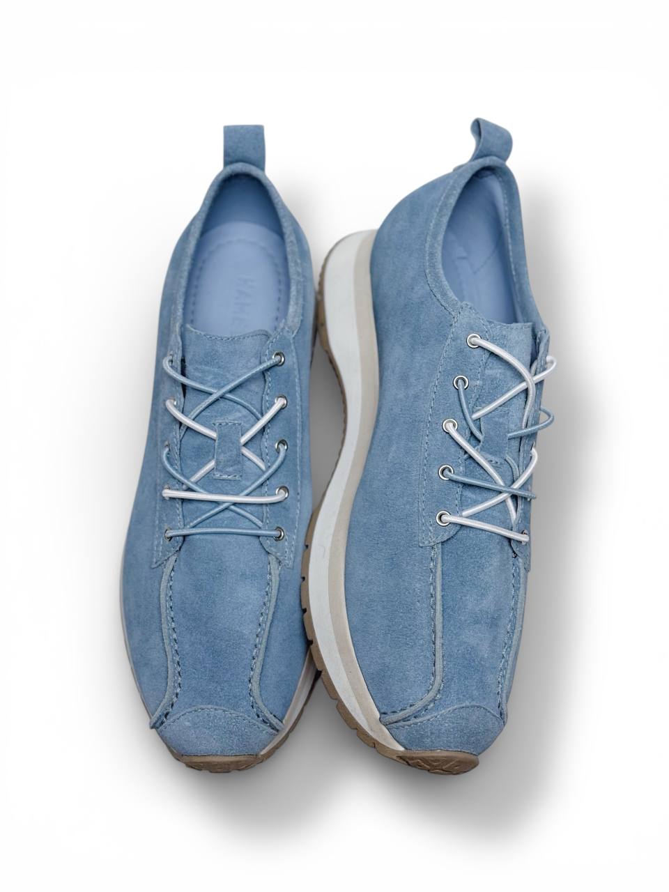 Leather sneakers top view lacing detail