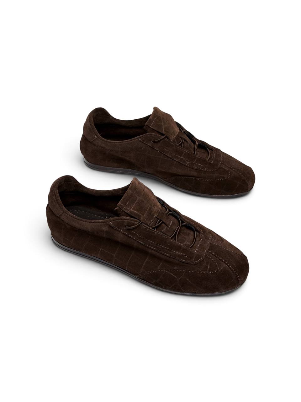 Dark brown suede sneakers Flow Bark with textured finish by HAMELEON