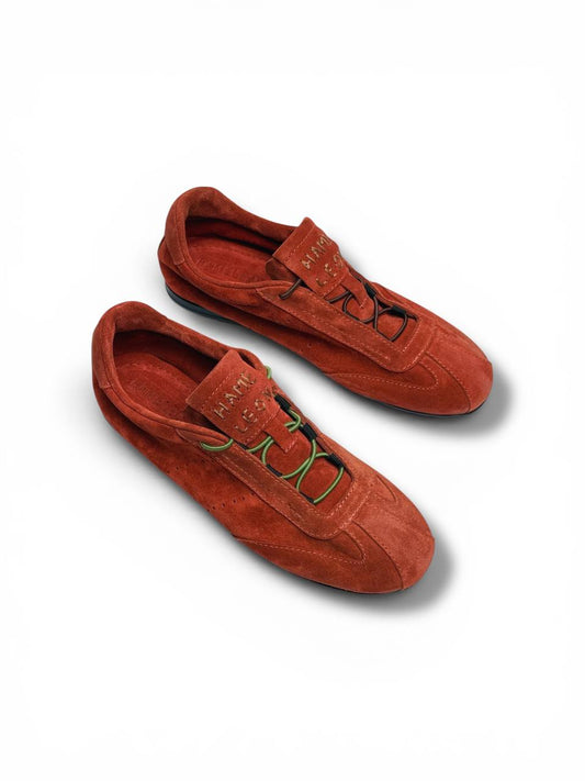 Terracotta suede sneakers handmade pair HameleonShoes