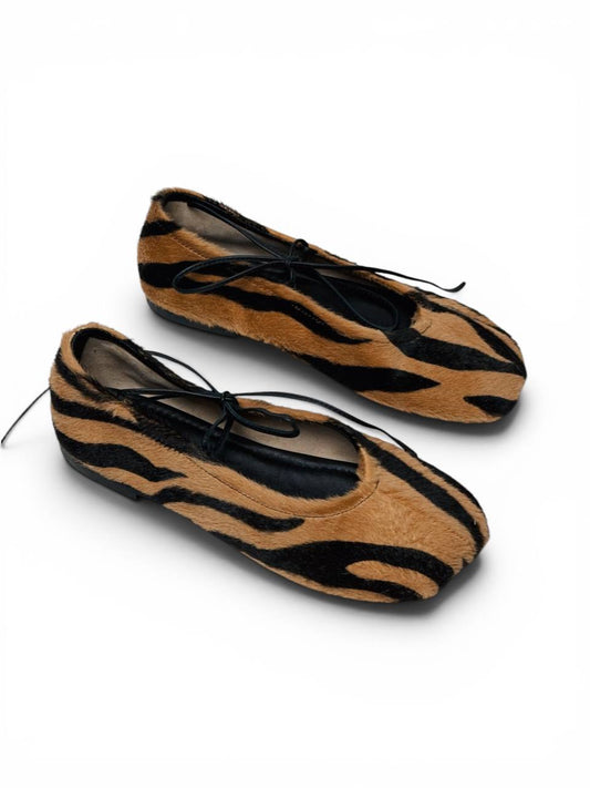Tiger print leather ballet flats minimal handmade style HameleonShoes