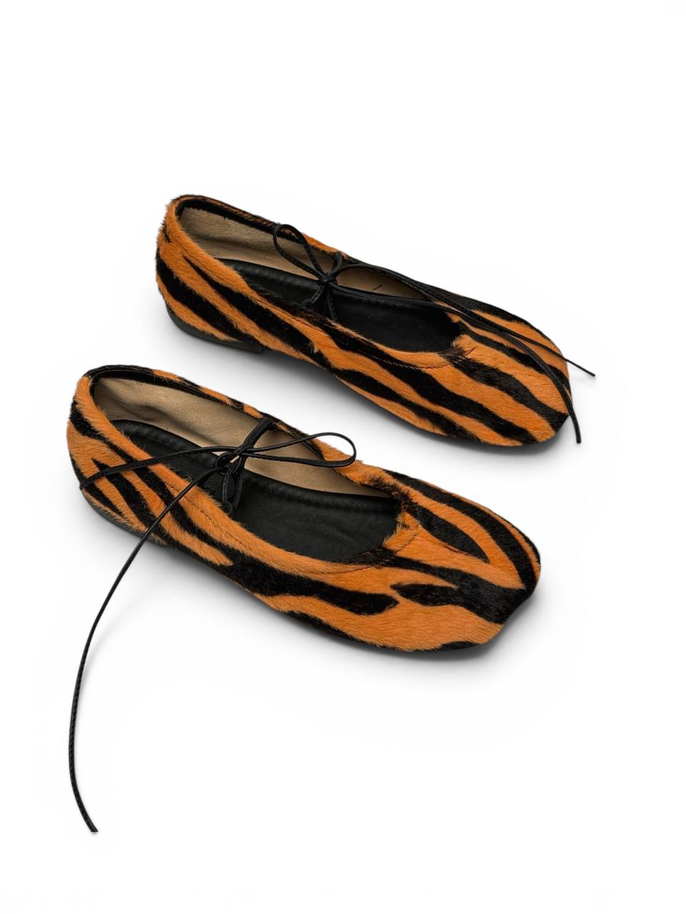 Tiger print ballet flats pony hair soft leather handmade