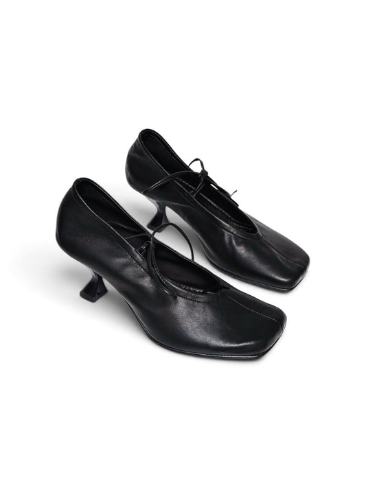 Black ballet flats Vesper with sculptural heels by HAMELEON