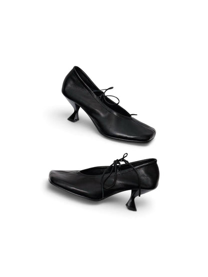Side view of ballet flats Vesper with leather ties by HAMELEON
