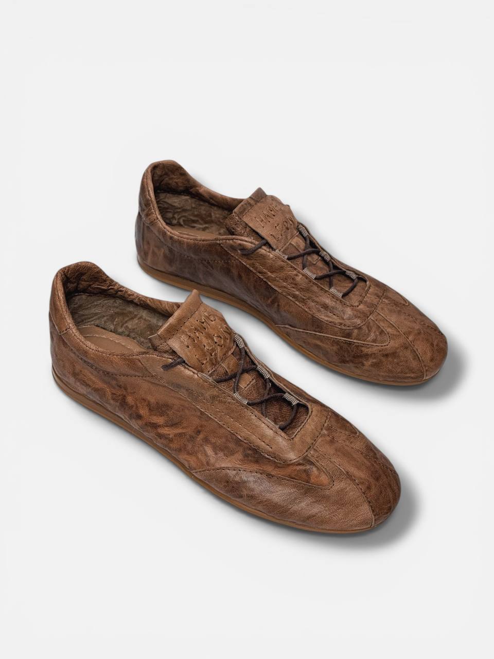 Handmade vintage leather sneakers full pair brown HameleonShoes