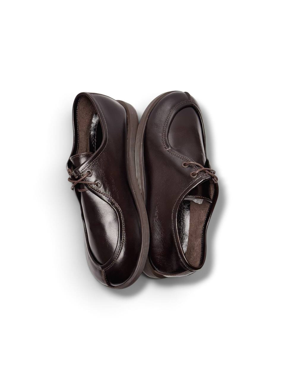 Walkers Cacao leather shoes showing the rounded apron toe