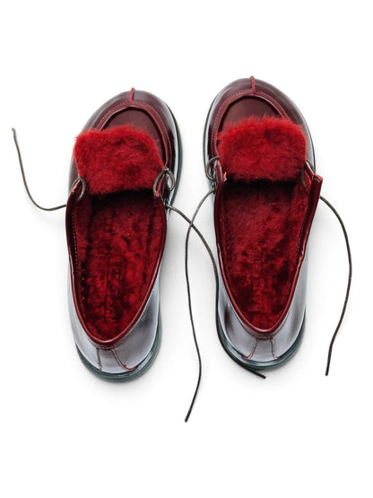 Red sheepskin lining inside burgundy leather Walkers Carmine