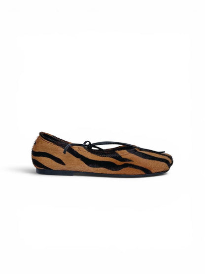 Wildline tiger print ballet flats side profile handmade leather design