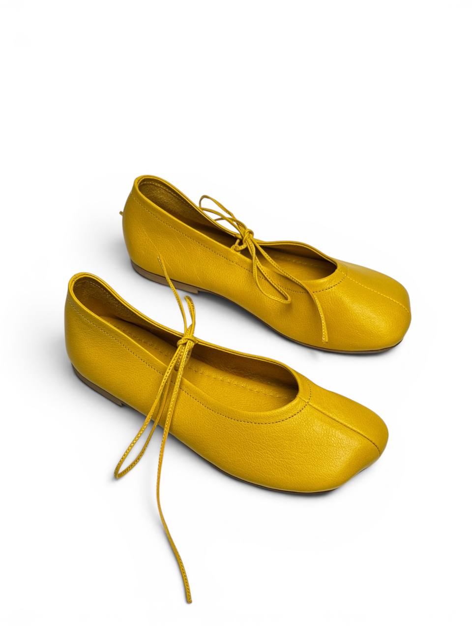 Yellow leather ballet flats minimal soft handmade style HameleonShoes